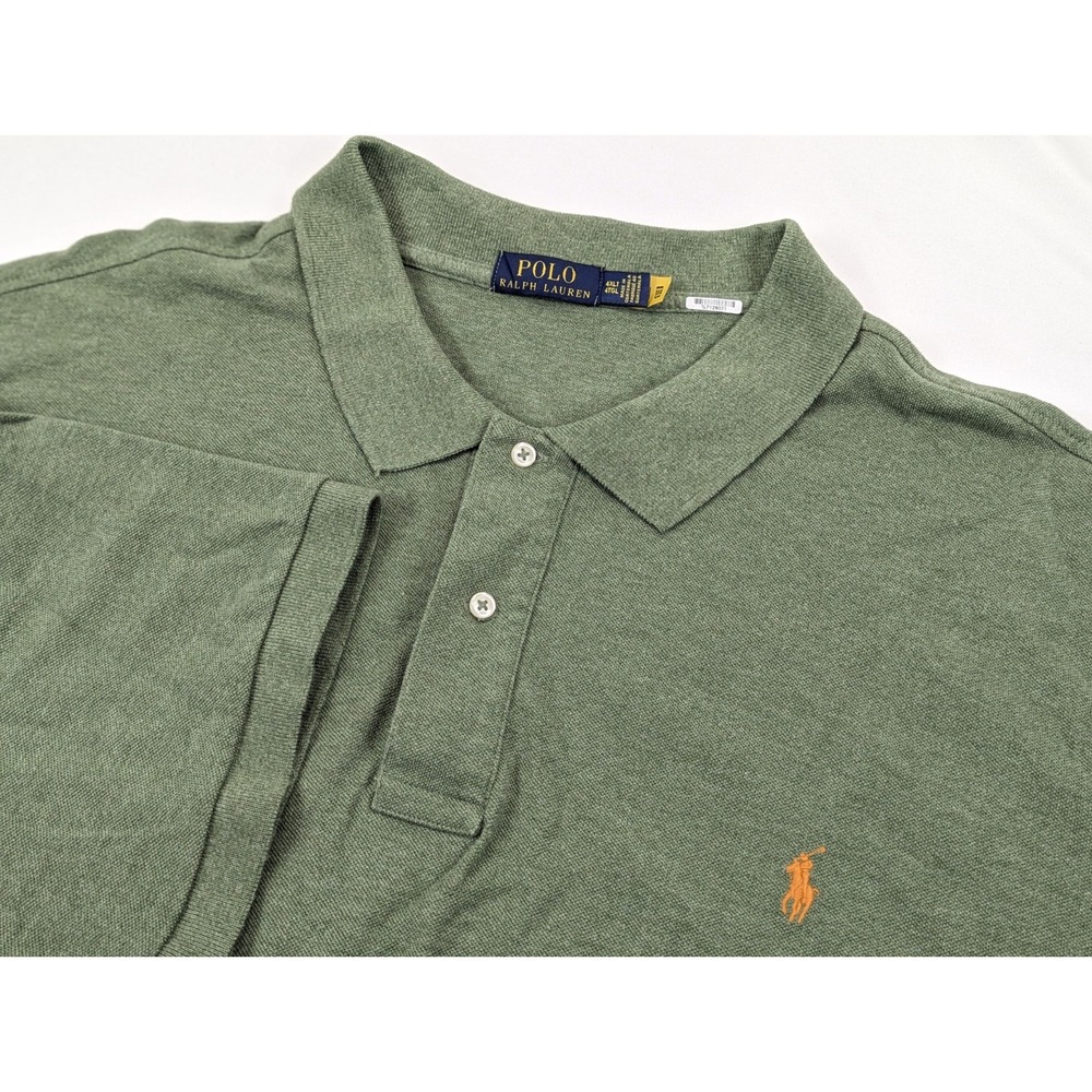 Polo Ralph Lauren Shirt Mens 4XLT Green Pique Preppy Orange Pony Big Tall